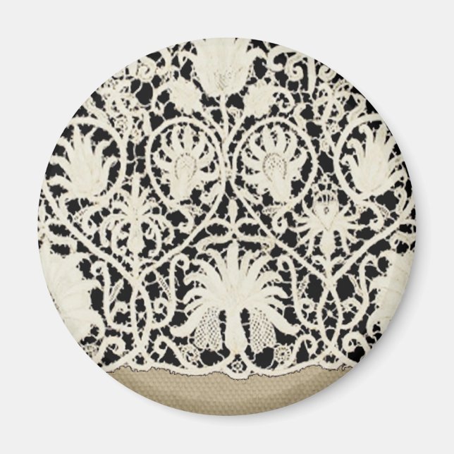 Íman Bonito Linen White Lace Antique de Casamento  (Frente)