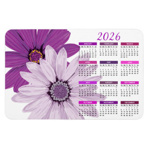 Íman Bonito margaridas roxas  Calendário Personalizado