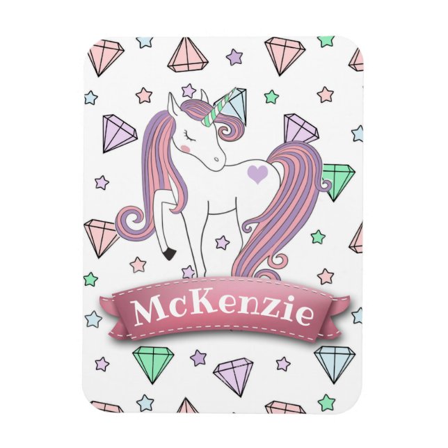 Íman Bonito Pastel Unicorn personalizado | Gemas De Dia (Vertical)