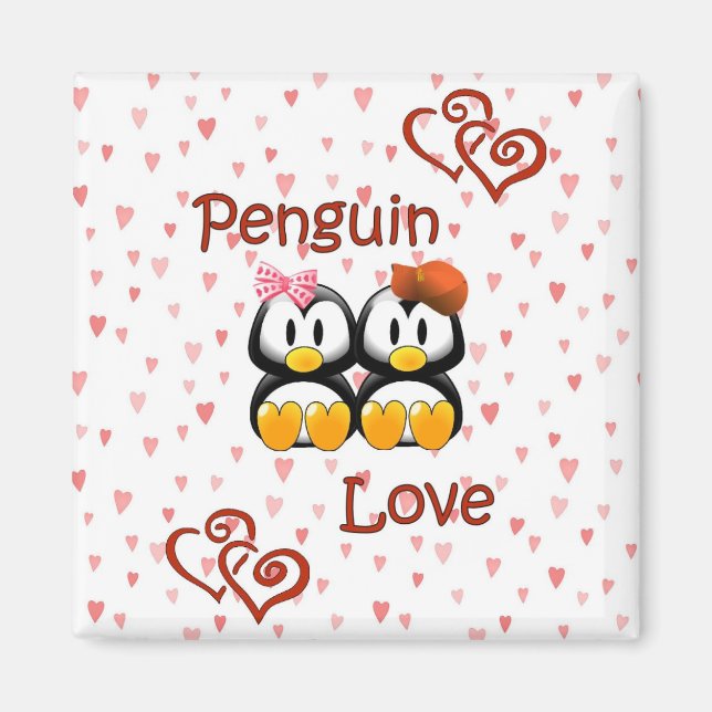 Íman Bonito Pinguim Amor Corações Magnet 2 (Frente)