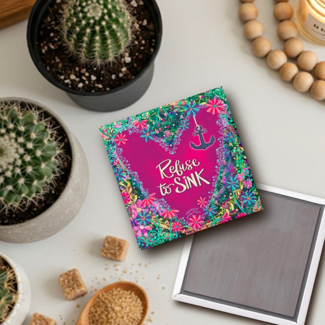 Íman Bonito Reflexão Floral à Inspirivência do Âncora (Criador carregado)