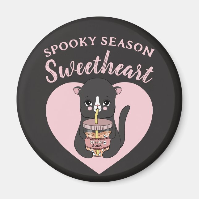Íman Bonito Rosa Kawaii Cat Spooky Season Sweetheart (Frente)