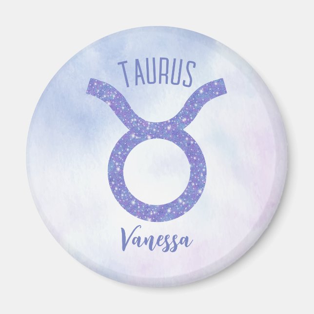 Íman Bonito símbolo de astrologia Taurus, roxo personal (Frente)