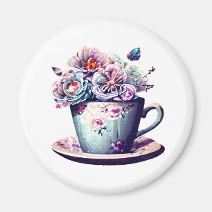 Íman Bonito Teacup Antiquado com Flores Vintage