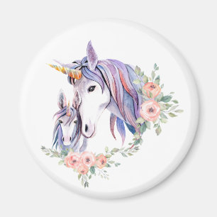 Íman Bonito Unicorn Mãe e Bebê Aquarela Floral