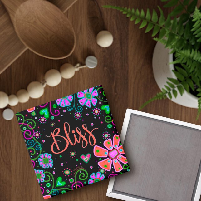 Íman Bonito Whimsical Inspirational Floral Black (Criador carregado)