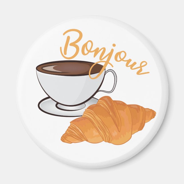 Íman Bonjour Croissant Coffee Breakfast - Café Francês (Frente)