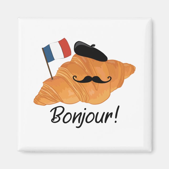 Íman Bonjour French Croissant - França Comida Engraçada (Frente)
