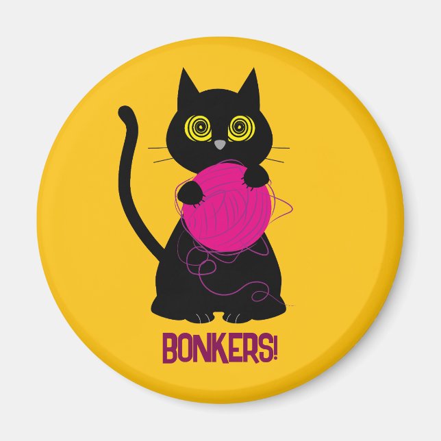 Íman BONKERS! Magnet - tricô + Gatinho 🧶 🐈 ‍ ⬛ (Frente)