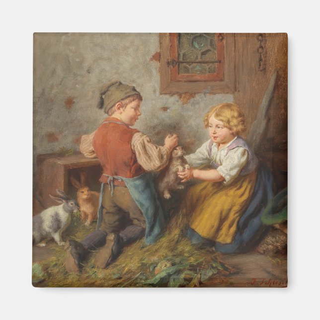 Íman Bons Amigos (Jovens Brincando Com Coelho De Pet) (Frente)