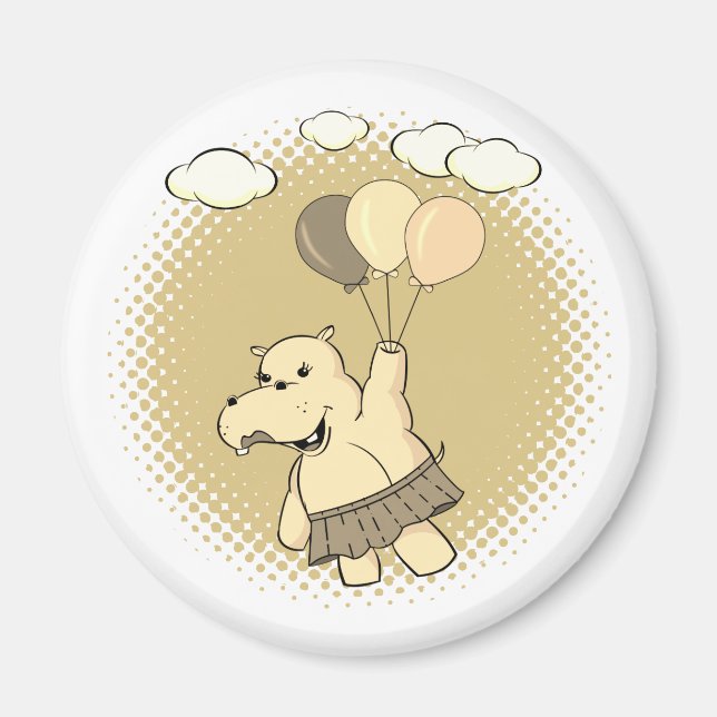 Íman Bons Cartões Hippo Voando Com Balões (Frente)