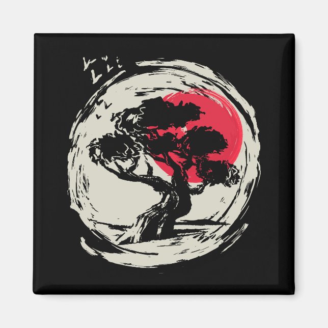 Íman Bonsai Art Japonês Sunset (Frente)