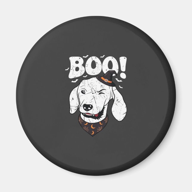 Íman Boo Halloween Cachorro Bruxa Chapéu Morcegos (Frente)