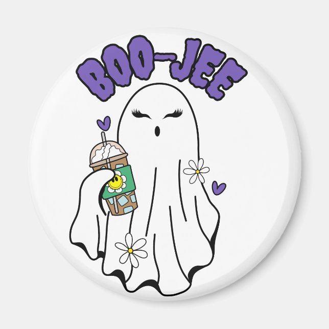 Íman Boo-Jee Cute halloween Ghost com café gelado (Frente)