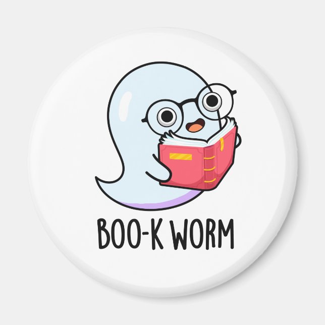 Íman Boo-k Worm Dia de as Bruxas engraçado Bookworm Gho (Frente)