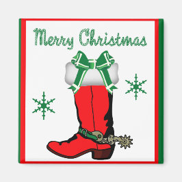 Íman Boot Do Cowboy Ocidental Com Feliz Natal