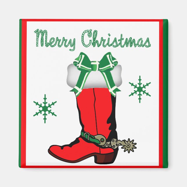 Íman Boot Do Cowboy Ocidental Com Feliz Natal (Frente)
