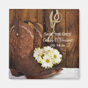 Íman Boots Daisies e Horse Bit Weding Save the Date