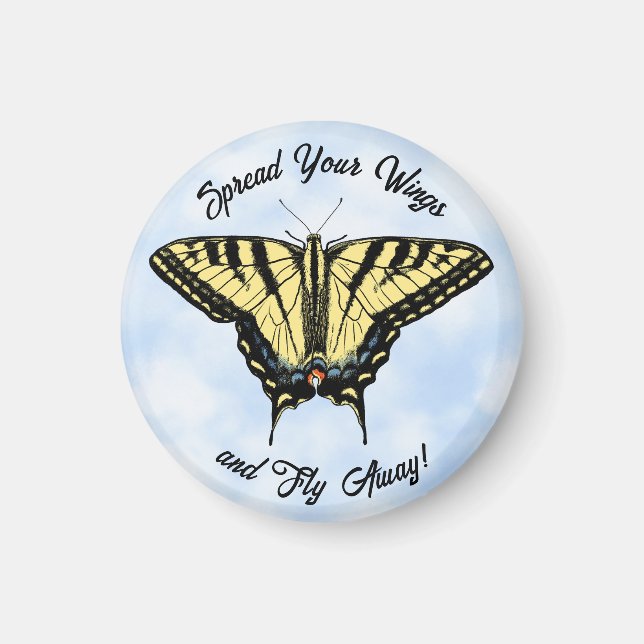 Íman Borboleta Amarelo Swallowtail Blue Sky Personaliza (Frente)