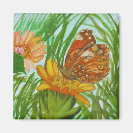 Íman borboleta aquarela no jardim