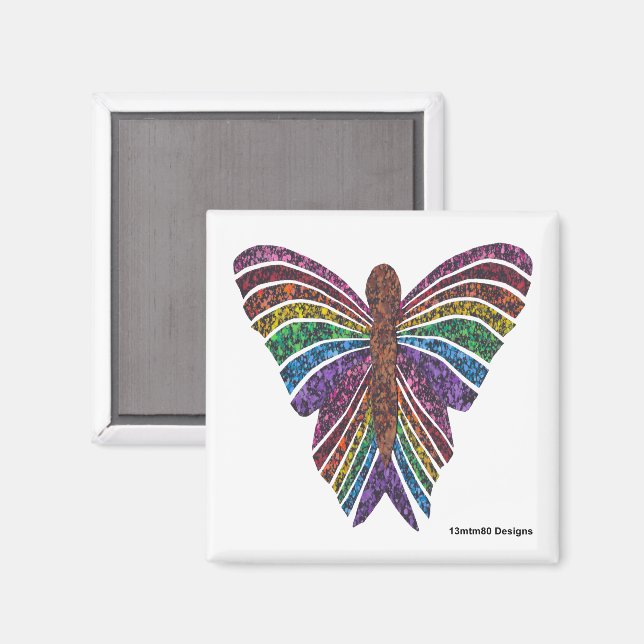 Íman Borboleta Arco-íris (branca) - ímã (Front/Back)