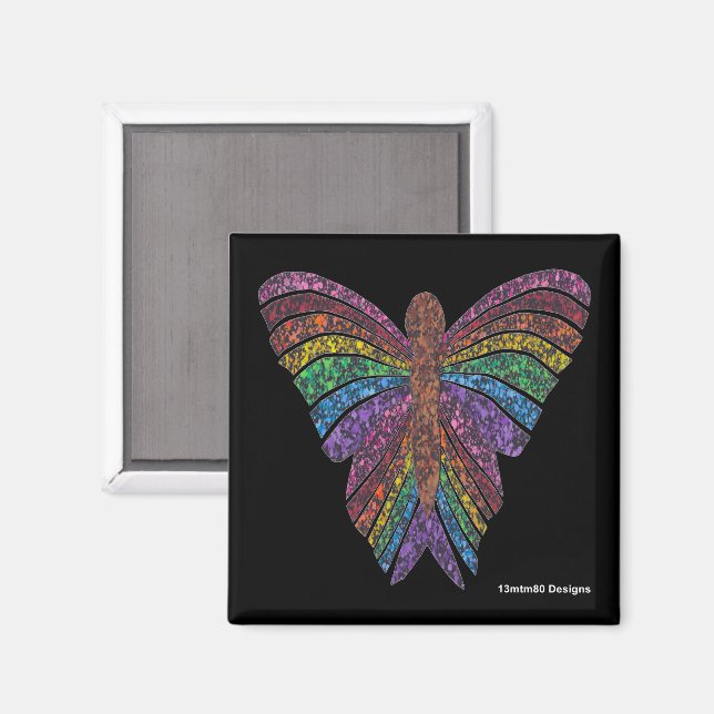 Íman Borboleta Arco-íris (preta) - Ímã (Front/Back)
