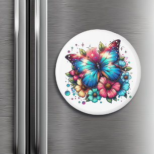 Íman Borboleta azul e flores