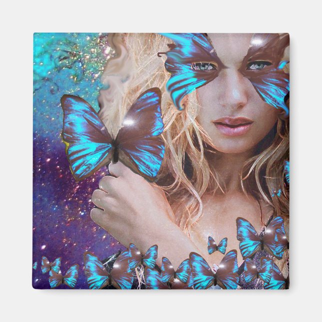 ÍMAN BORBOLETA AZUL EM CENTELHAS VERDE-MEIMENDRO OURO (Frente)