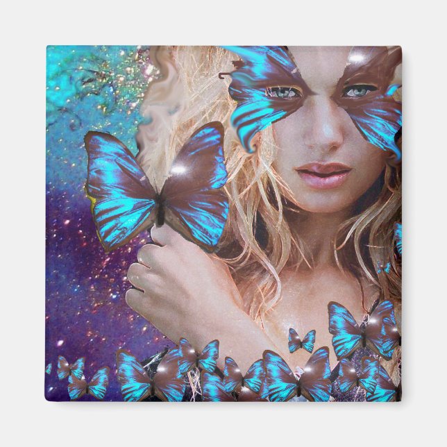 ÍMAN BORBOLETA AZUL EM FAÍSCAS VERDE-MEIO EM OURO (Frente)