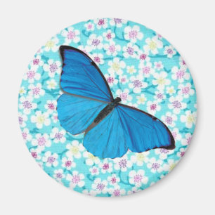 Íman Borboleta Azul na Floral Asiática