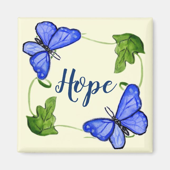 Íman Borboleta Azul Personalizada Com Imagem De Vinhas (Frente)