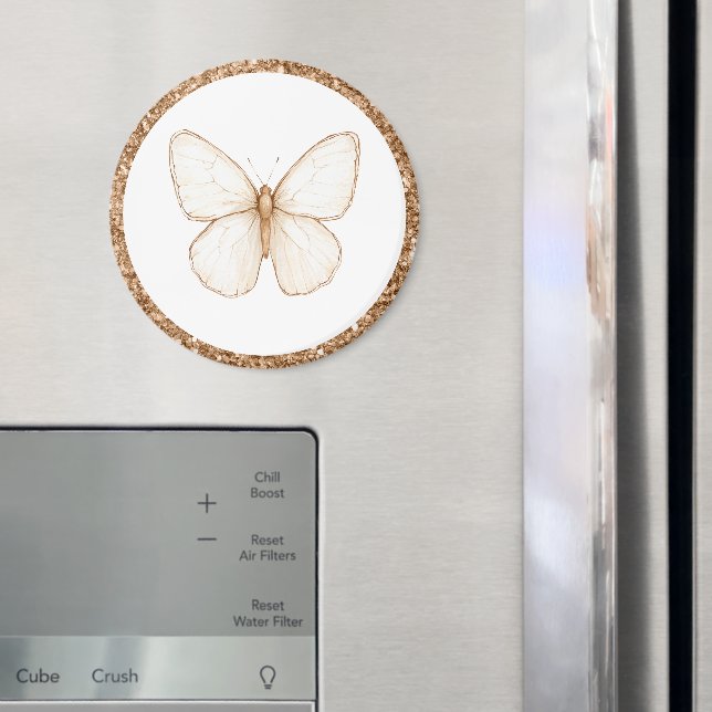 Íman Borboleta Branca Brilho Falso Dourado   (In Situ (Fridge))