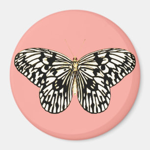 Íman Borboleta branca e preta,fundo rosa-coral