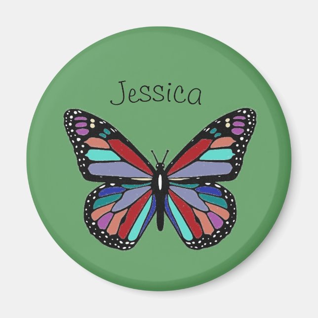 Íman Borboleta Colorida Ornamentada Personalizada (Frente)