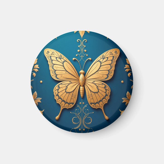 Íman 🦋 Borboleta Dourada Enfeite Floral Decoração ✨ (Frente)