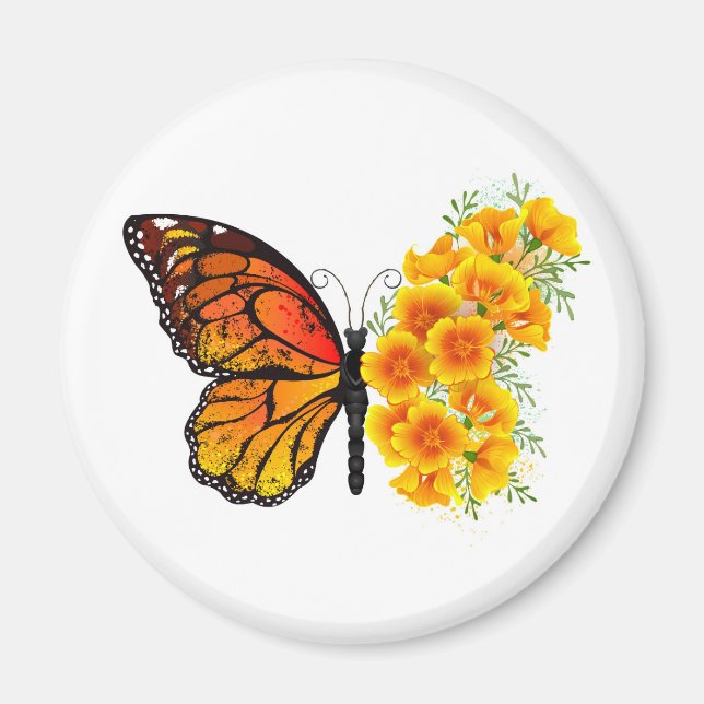 Íman Borboleta Flor com Papagaio Amarelo da Califórnia (Frente)