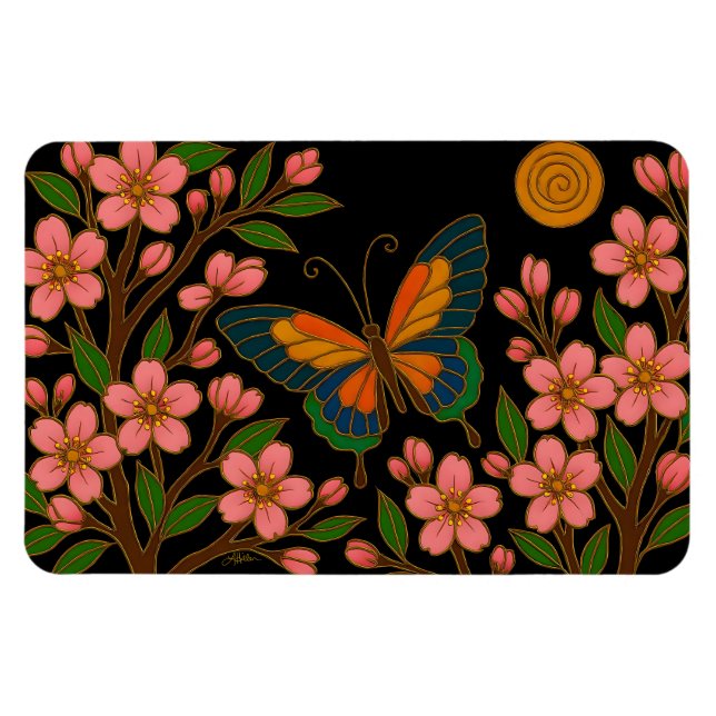 Íman Borboleta Flor de Cerejeira Lua (Horizontal)
