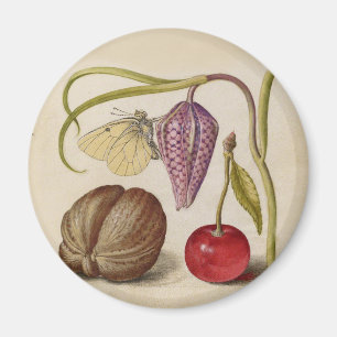 Íman Borboleta Flor e cereja Aquarela