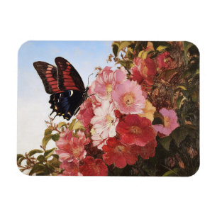 Íman Borboleta Impressionista e Flores Rosa