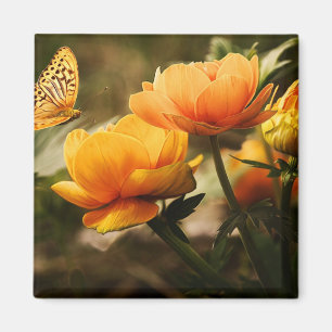 Íman Borboleta Laranja e Flores
