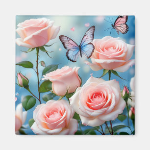 Íman Borboleta Na Flor Rosa