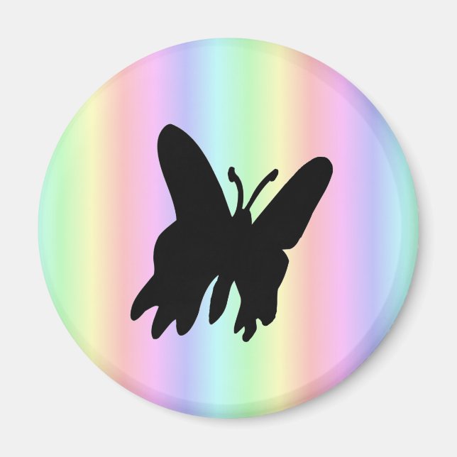 Íman Borboleta Preta no Arco-íris Pastell (Frente)