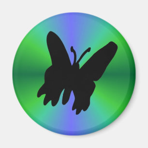 Íman Borboleta Preta no Arco-íris Verde Azul