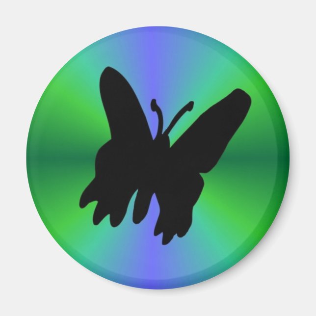Íman Borboleta Preta no Arco-íris Verde Azul (Frente)
