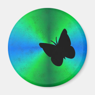 Íman Borboleta Preta no Arco-íris Verde Azul