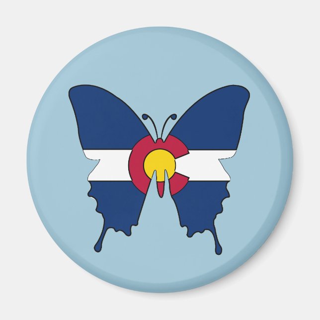 Íman Borboleta redonda de bandeira do Colorado (Frente)