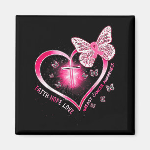 Íman Borboleta Rosa Cruza Fé Esperança Amor Cancer