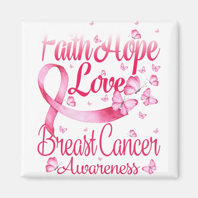 Íman Borboleta Rosa Fé Esperança Amor Cancer (Frente)