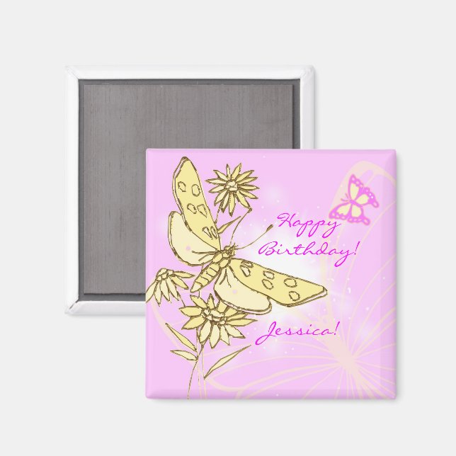 Íman Borboleta Rosa Pêssego (Front/Back)
