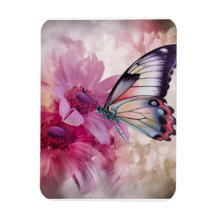 Íman Borboleta Sonhadora com Flores Rosa